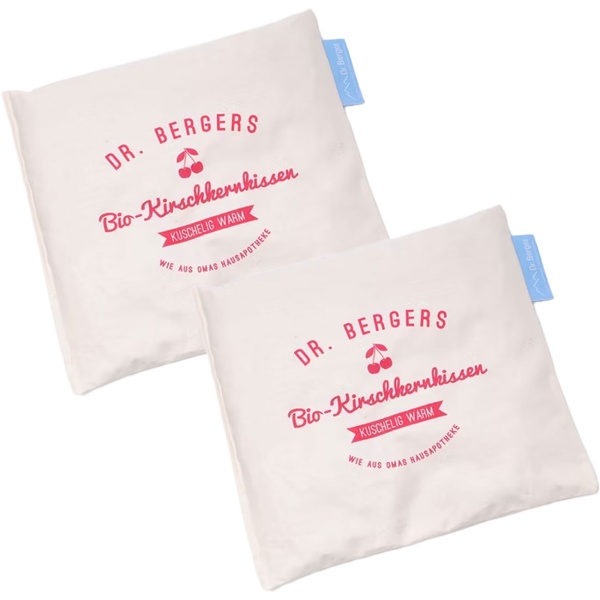 2er-Set Bequemes Bio-Kirschkern, 25x25 cm - Natürliches Wärme- & Kältekissen für Bauch, Rücken, Nacken & Schulter - Kissenbezug Bio-Baumwolle