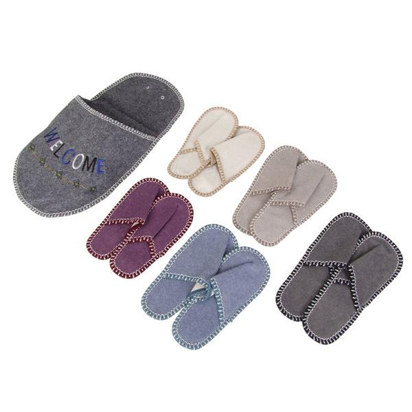 Wohlfühl Gästefinken-Set – 5 Paar bequeme Hausschuhe mit "Welcome"-Aufdruck, in diversen Farben, weich, rutschfest & hygienisch für Besucher & Gäste