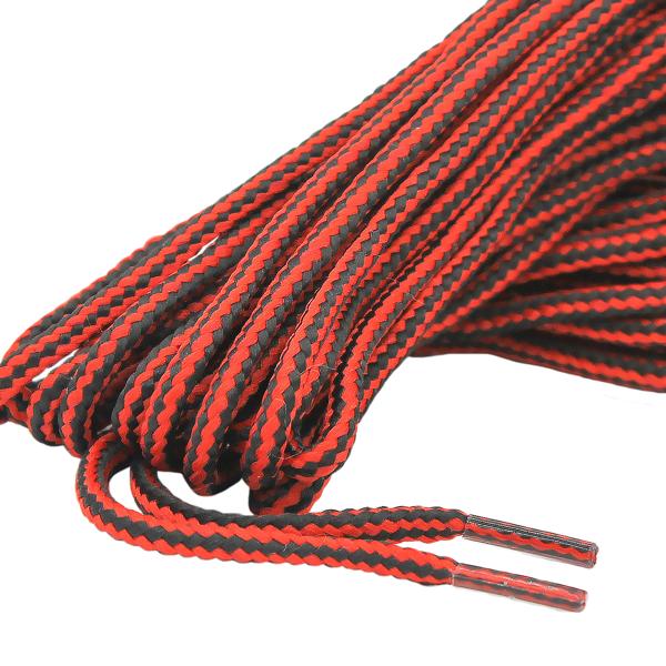 Trekking-Schuhbändel 2 Paar - Robust & Reissfest für Wander-, Trekking- & Arbeitsschuhe - Multicolor Rot-Schwarz - 180 cm Länge mit runder Spitze