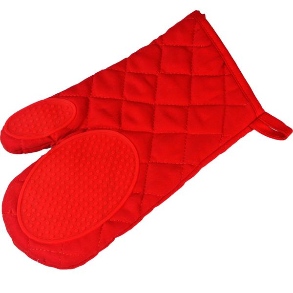 Ofenhandschuh – Sicheres Zupacken heisser Backbleche & Töpfe – Optimaler Hitzeschutz, Baumwoll-Polyester-Gewebe, Silikon, Rot, 30x18 cm