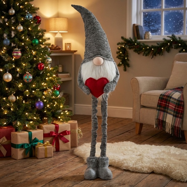 Weihnachtswichtel mit ausziehbaren Beinen - Stimmungsvolle Weihnachtsdeko für Ihr Zuhause - 100% Polyester, Höhe 60-87 cm, Nikolaus & Wichtelgeschenk