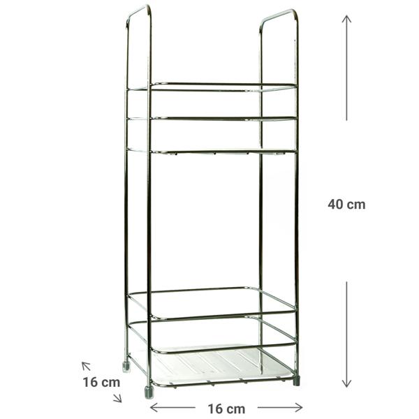 Badezimmer-Regal aus verchromtem Metall - Modernes Design mit 2 Ablagefächern für Bad & Küche - Vielseitiger Stauraum 16x40x16cm