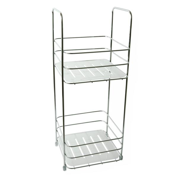 Badezimmer-Regal aus verchromtem Metall - Modernes Design mit 2 Ablagefächern für Bad & Küche - Vielseitiger Stauraum 16x40x16cm
