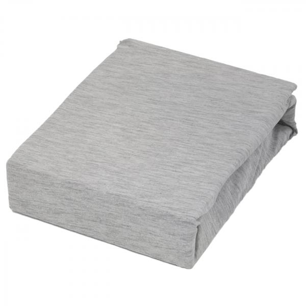 Premium Jersey Fixleintuch - 100% Baumwolle - Grau Melange-Optik - 90-100 x 200 + 30 cm - atmungsaktiv, hautfreundlich, Öko-Tex Standard 100