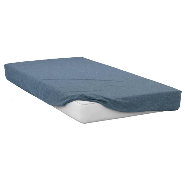 Premium Jersey Melange Fixleintuch - 100% Baumwolle - Atmungsaktiv & Hautschonend - Jeansblau - 140-160 x 200 + 30 cm - Öko-Tex Standard 100
