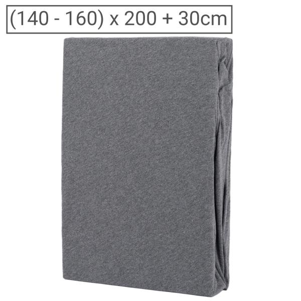 Premium Jersey Melange Fixleintuch - 100% Baumwolle, anthrazit, 140-160x200+30cm - Öko-Tex Standard 100 - atmungsaktiv, rundumgummizug, waschbar
