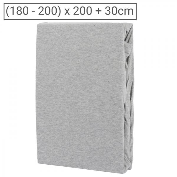 Premium Jersey Melange Fixleintuch - 100% Baumwolle, grau, atmungsaktiv & weich - OEKO-TEX Standard 100 - für Matratzen 180-200 x 200 + 30 cm