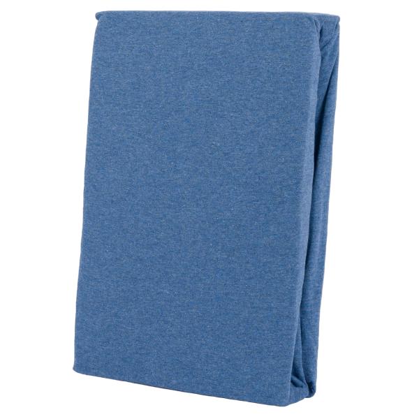 Premium Jersey Melange Fixleintuch - 100% Baumwolle - Jeansblau, 180-200 x 200-220 + 40 cm - Atmungsaktiv, Rundumgummizug, Öko-Tex Standard 100