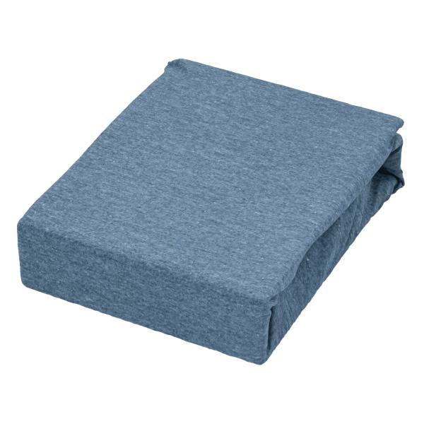 Premium Jersey Melange Fixleintuch - 100% Baumwolle - Jeansblau, 180-200 x 200-220 + 40 cm - Atmungsaktiv, Rundumgummizug, Öko-Tex Standard 100