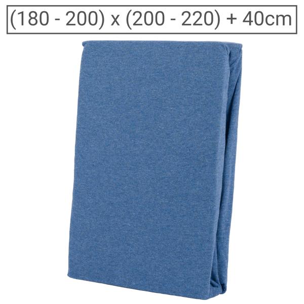 Premium Jersey Melange Fixleintuch - 100% Baumwolle - Jeansblau, 180-200 x 200-220 + 40 cm - Atmungsaktiv, Rundumgummizug, Öko-Tex Standard 100