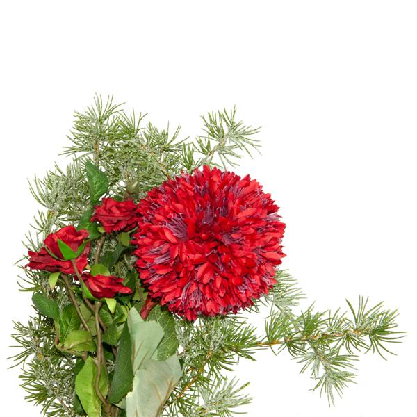 Künstliches Blumenbouquet Rot/Grün - Naturgetreue Deko für Winter & Ganzjährig - Polyester/Draht - 65cm Länge, 30cm Durchmesser - Ideal für Vase & Kränze
