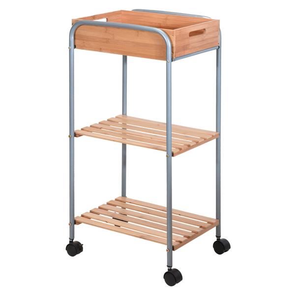Praktischer Bad-Trolley: Bambus & Metall, 3 Ebenen, auf Rollen, 30x40x81cm – Abnehmbare Kiste, viel Stauraum & Ordnung im Badezimmer