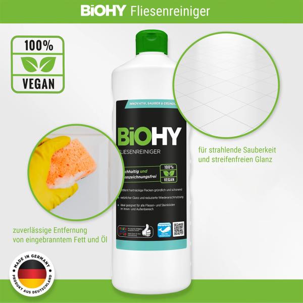 Fliesenreiniger-Konzentrat 1 L - 100% vegan, pH 11,3 - Nachhaltig, kennzeichnungsfrei - Entfernt hartnäckige Flecken - Für Stein- & Fliesenböden innen/aussen