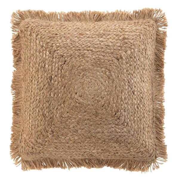 Jute Kissenhülle Ethno-Stil - Dekoration für Sofa, Lounge, Bett - Baumwoll-Rückseite, Fransen, Reissverschluss, Braun, 45x45 cm