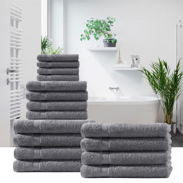 4er-Set Gästetücher - luxuriöse 100% Baumwolle, 30x50 cm, Anthrazit - kuschelweich, saugstark, 2 Bordüren - hautfreundlich, waschbar 60°