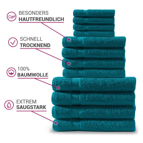 4er-Set Gästetücher 30x50cm - 100% luxuriöse Baumwolle Petrol - Kuschelweich, saugstark & schnelltrocknend - Mit 2 Bordüren - Waschbar 60°