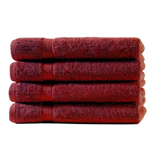 4er-Set Gästetücher 30x50 cm - Luxuriöse 100% Baumwolle - Kuschelweich, saugstark, schnelltrocknend - Mit 2 Bordüren, bordeauxrot - waschbar 60°, trocknergeeignet