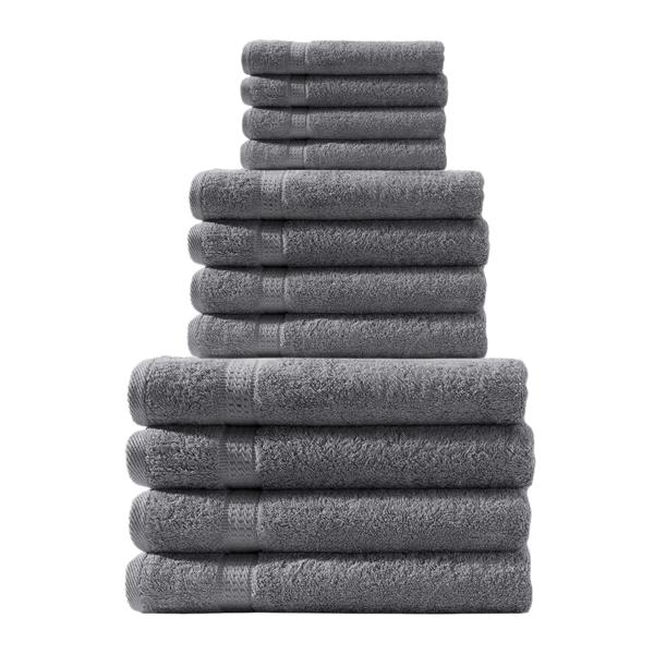 Handtuchset 12-teilig - Luxuriöse Qualität 100% Baumwolle anthrazit - 4 Gäste-, 4 Hand- & 4 Badetücher (500g/m²) - Saugstark, hautfreundlich & schnell trocknend