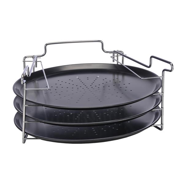 4er Pizza Backblech Set: 3 Formen & Ofen-Aufsteller (31x15,8cm) – Backen Sie 3 Pizzen gleichzeitig knusprig & gleichmässig - perfekte Ergebnisse