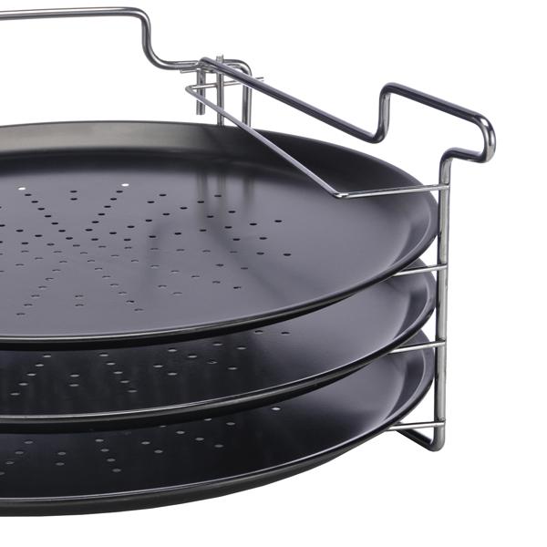 4er Pizza Backblech Set: 3 Formen & Ofen-Aufsteller (31x15,8cm) – Backen Sie 3 Pizzen gleichzeitig knusprig & gleichmässig - perfekte Ergebnisse