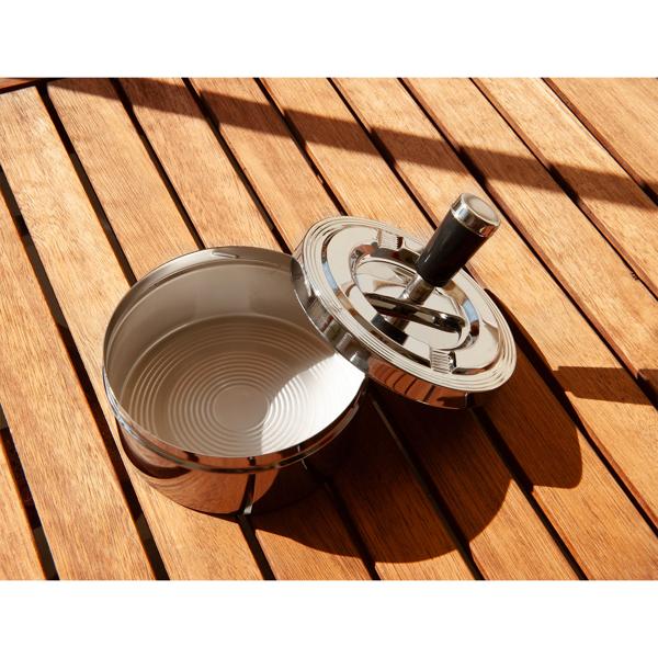 Aschenbecher Metall - Mit Drehfunktion schliesst Asche & Gerüche ein - Verchromt, Ø 11 cm, Silber - Ideal für Innen- & Aussenbereich - Elegantes Design