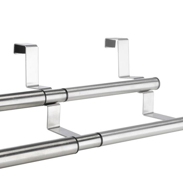 Handtuchhalter Edelstahl ausziehbar 25-40 cm - An Schranktüren ohne Bohren - Kratzschutz - 2 Stangen für Geschirr-, Hand- & Gästetücher - Küche/Bad