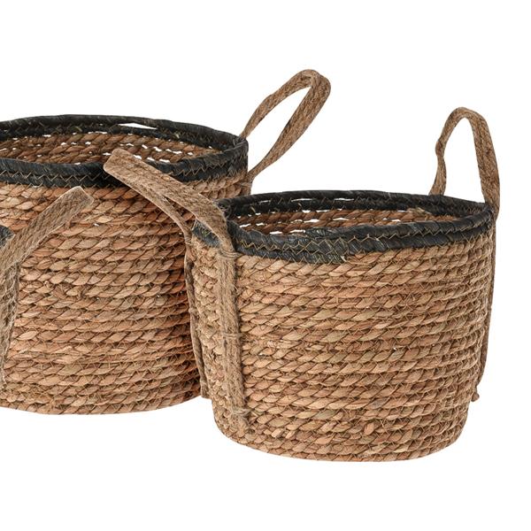 3er-Set Rattan Körbe rund – Vielseitige Aufbewahrungskörbe & Pflanzkörbe mit Henkeln – Braun/Schwarz, Ø 25-33cm, Landhaus-Stil, 130-148 Zeichen