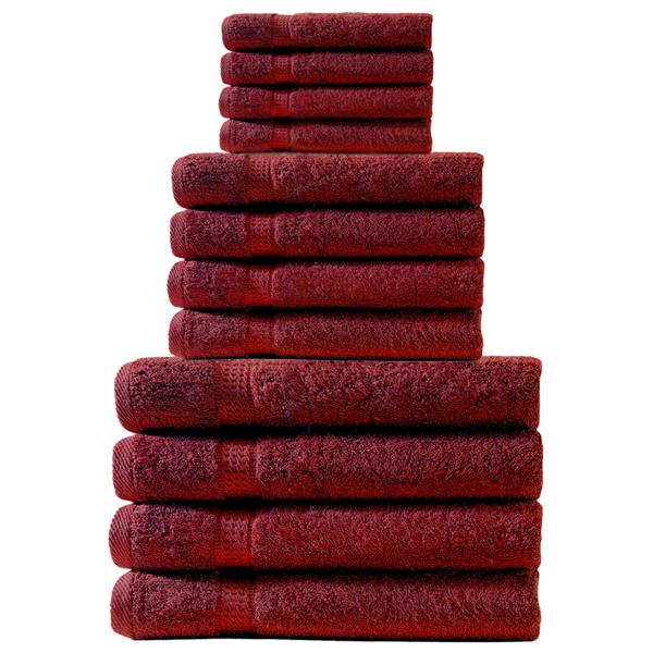 Handtuchset 12-teilig bordeaux - 4 Gäste-, 4 Hand-, 4 Badetücher - 100% Baumwolle 500g/m² - Kuschelweich, saugstark, schnelltrocknend - Mit Bordüren