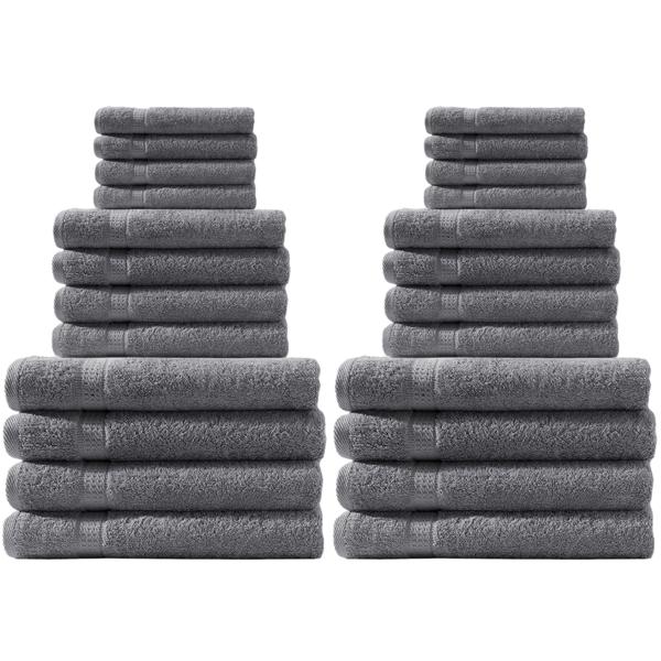 Handtuchset 24-teilig - 8 Gäste-, 8 Hand-, 8 Badetücher - 100% Baumwolle anthrazit - 500 g/m² - Hautfreundlich & Saugstark - Waschbar 60°