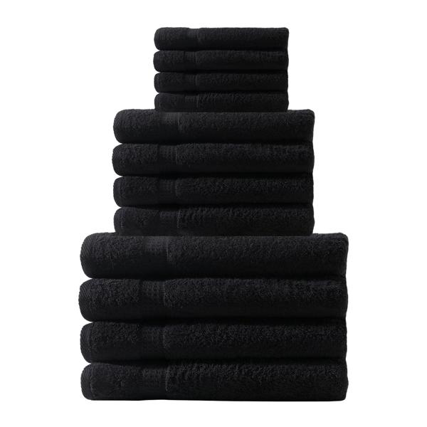 Handtuchset 12-teilig Schwarz - Luxuriöse 500 g/m² Baumwolle für Bad & Gästezimmer - 4 Gäste-, 4 Hand-, 4 Badetücher - Kuschelweich, saugstark, schnelltrocknend