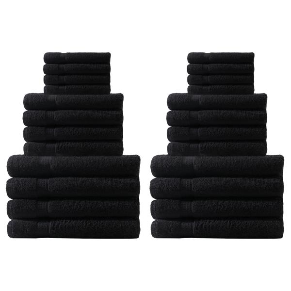 24-teiliges Handtuchset Schwarz - 8x Gäste-, 8x Hand- & 8x Badetücher - 100% Baumwolle, 500 g/m², kuschelweich, saugstark, maschinenwaschbar 60°