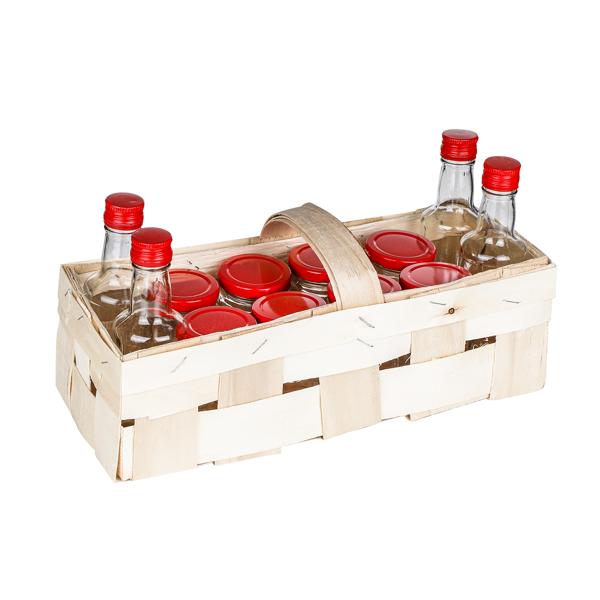 Charmantes Einmachgläser Set, 13-teilig, mit Holzkorb – Dekorative Flaschen und Marmeladengläser, für stilvolle Aufbewahrung