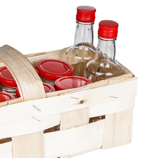 Charmantes Einmachgläser Set, 13-teilig, mit Holzkorb – Dekorative Flaschen und Marmeladengläser, für stilvolle Aufbewahrung