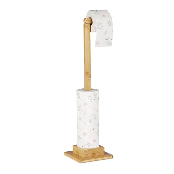 Toilettenpapierhalter Bambus - Stehender WC-Papier Ständer für 6 Rollen - Bohrfrei, feuchtigkeitsresistent, 71,5x23,5x19cm - Braun