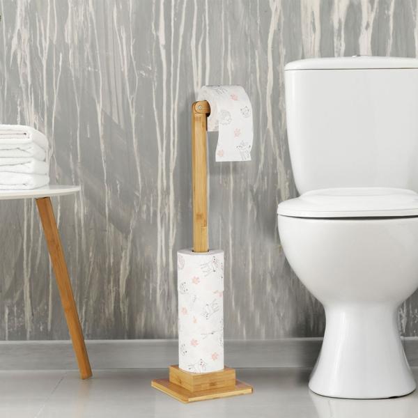 Toilettenpapierhalter Bambus - Stehender WC-Papier Ständer für 6 Rollen - Bohrfrei, feuchtigkeitsresistent, 71,5x23,5x19cm - Braun