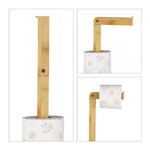 Toilettenpapierhalter Bambus - Stehender WC-Papier Ständer für 6 Rollen - Bohrfrei, feuchtigkeitsresistent, 71,5x23,5x19cm - Braun