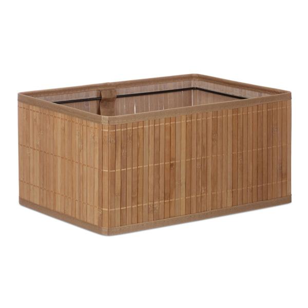 6er Bambus Aufbewahrungskorb Set - 4 Grössen - Stoffbezug, Natur - Stapelbar mit Griffen - Ideal für Wohnzimmer, Bad, Kinderzimmer