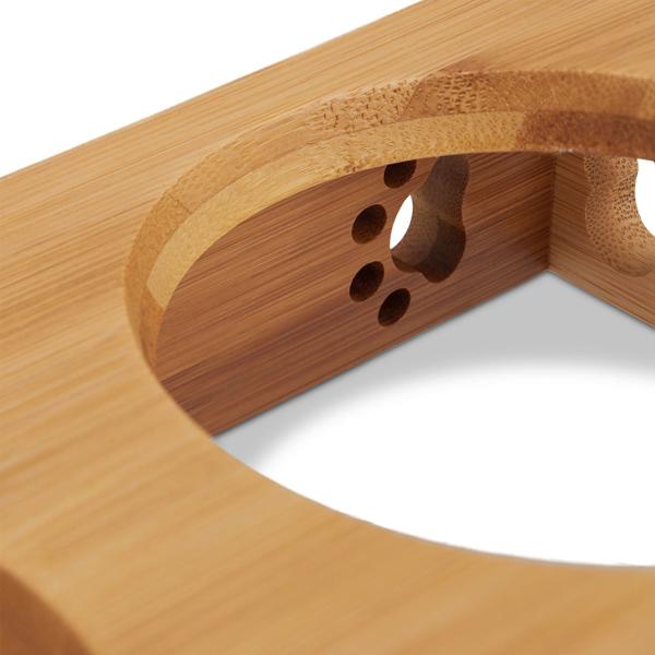 Doppelter Futternapf mit Bambusständer - 2 Keramik-Näpfe - Erhöhte Futterstation, ergonomisch & hygienisch für Hunde & Katzen - 5,5x29,5x14cm