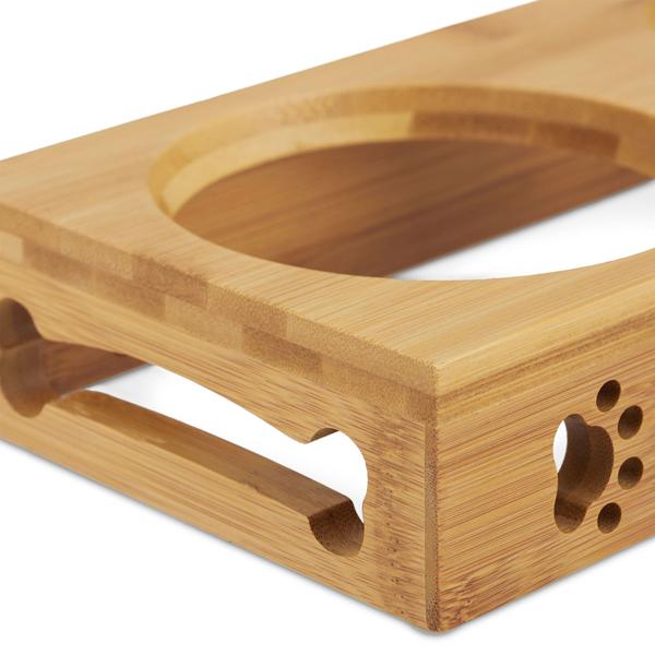 Doppelter Futternapf mit Bambusständer - 2 Keramik-Näpfe - Erhöhte Futterstation, ergonomisch & hygienisch für Hunde & Katzen - 5,5x29,5x14cm