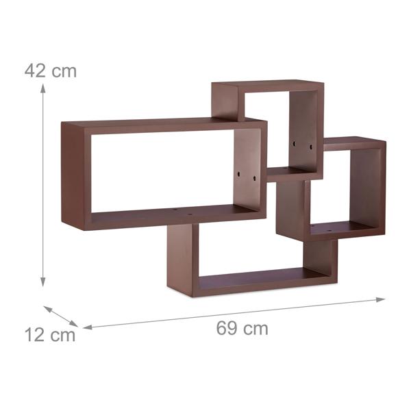 Wandregal zum Aufhängen - Hängeregal aus braunem MDF - 42x69x12cm - Modernes Design - Ideal für Deko, Küche & Bad - Belastbar bis 8 kg