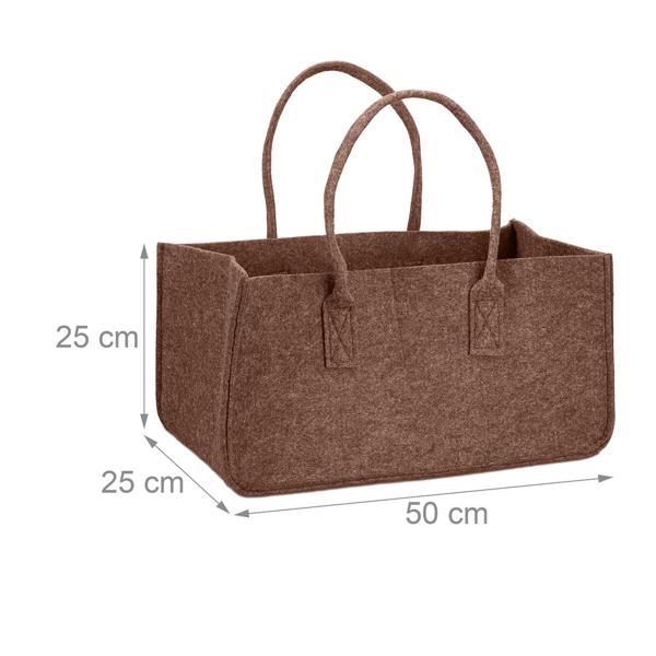 Kaminholztasche Filz Braun - 2 Tragegriffe, schonend zu Böden, 27l Volumen - 25x25x50cm für Brennholz, Deko, Einkauf, Spielzeug