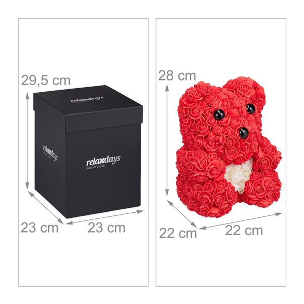 Rosenbär mit Kunstblüten aus Kunststoff - Rosenteddy Geschenk für Valentins-, Hochzeits- & Jahrestag - 28cm hoch - Inkl. Geschenkbox