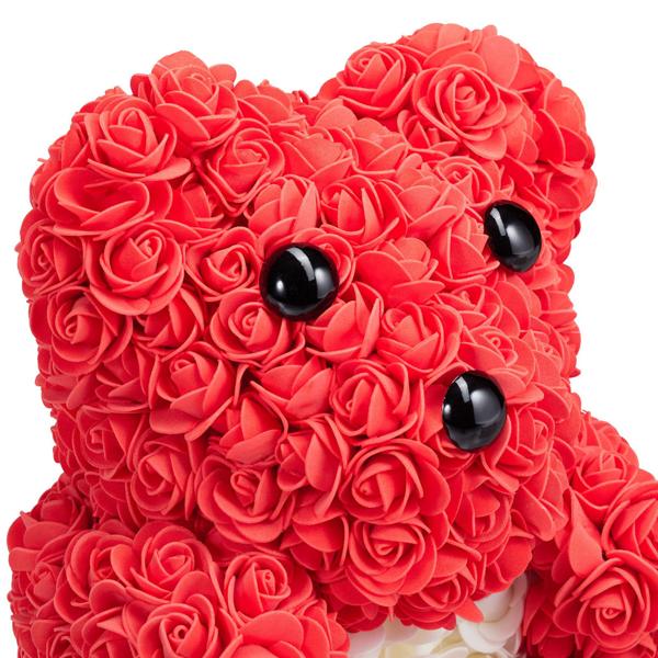 Rosenbär mit Kunstblüten aus Kunststoff - Rosenteddy Geschenk für Valentins-, Hochzeits- & Jahrestag - 28cm hoch - Inkl. Geschenkbox