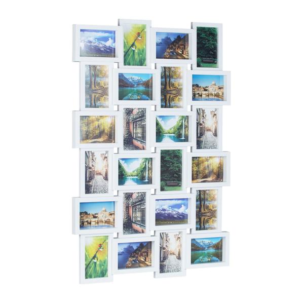 Bilderrahmen Collage für 24 Fotos - Multi Fotorahmen zum Aufhängen Hoch-/Querformat - Weiss - 59x86x2,5cm - Kunststoff/MDF - Ideal für Erinnerungen
