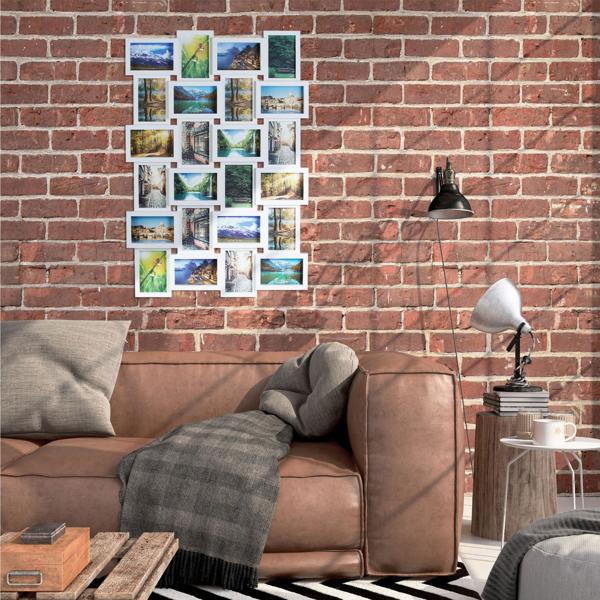 Bilderrahmen Collage für 24 Fotos - Multi Fotorahmen zum Aufhängen Hoch-/Querformat - Weiss - 59x86x2,5cm - Kunststoff/MDF - Ideal für Erinnerungen