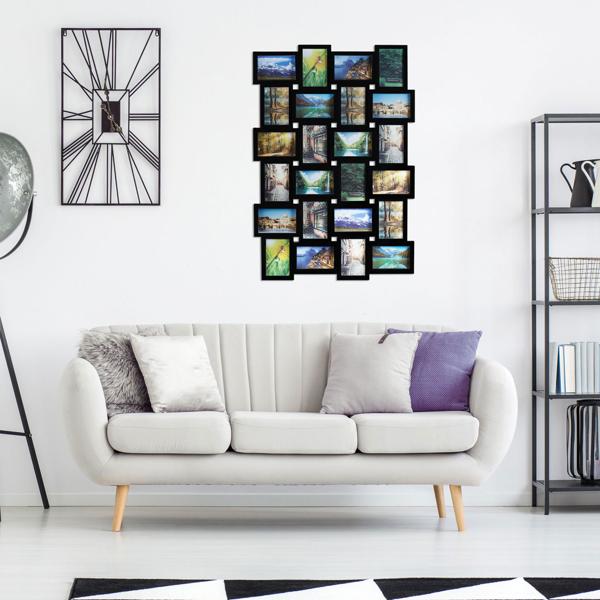 Bilderrahmen Collage für 24 Fotos - Multi Fotorahmen zum Aufhängen Hoch-/Querformat - Weiss - 59x86x2,5cm - Kunststoff/MDF - Ideal für Erinnerungen