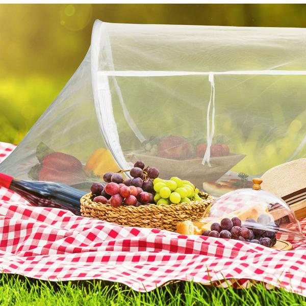 Fliegenhaube für Essen mit Boden - Pop-Up Prinzip, Schutz vor Insekten & Ungeziefer - Weiss, Polyester 40x110x58cm - Kuchen- & Grillgutabdeckung