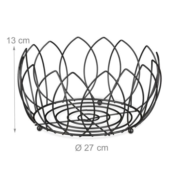 Obstkorb Blätterform aus Metall - Eleganter Obstschalen-Hingucker für Küche & Esstisch - Schwarz, Ø 27x13cm - Offen & atmungsaktiv - Optimal für Obst & Gemüse