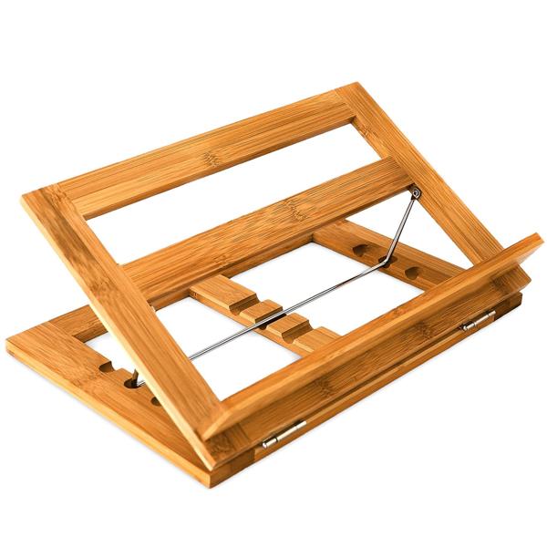 Kochbuchständer Bambus - Leseständer mit 3-stufiger Neigung - Ideal für Rezepte, Notizen & Schneidebretter - 22x33x22.5cm - Ergonomisch für Küche/Büro