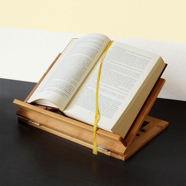 Kochbuchständer Bambus - Leseständer mit 3-stufiger Neigung - Ideal für Rezepte, Notizen & Schneidebretter - 22x33x22.5cm - Ergonomisch für Küche/Büro